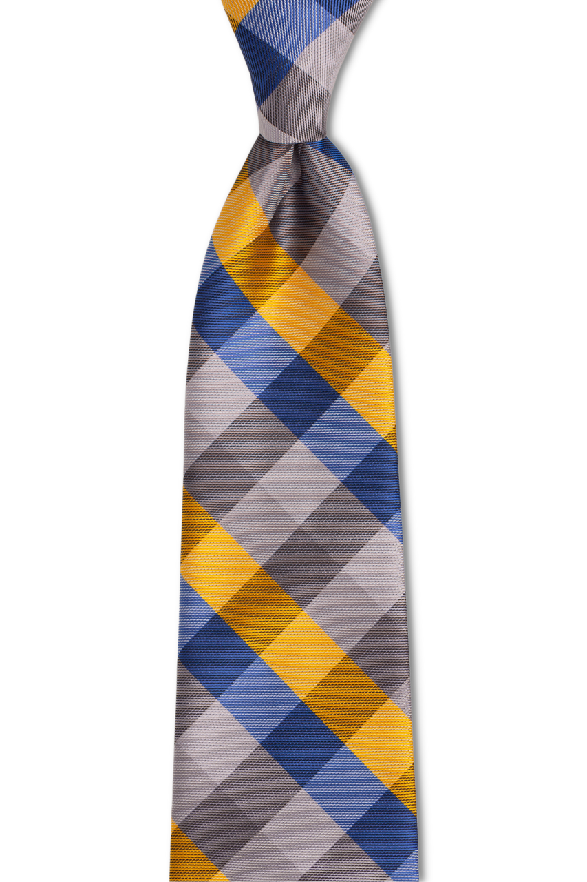 Gold Blue Silver Plaid Traditional Tie