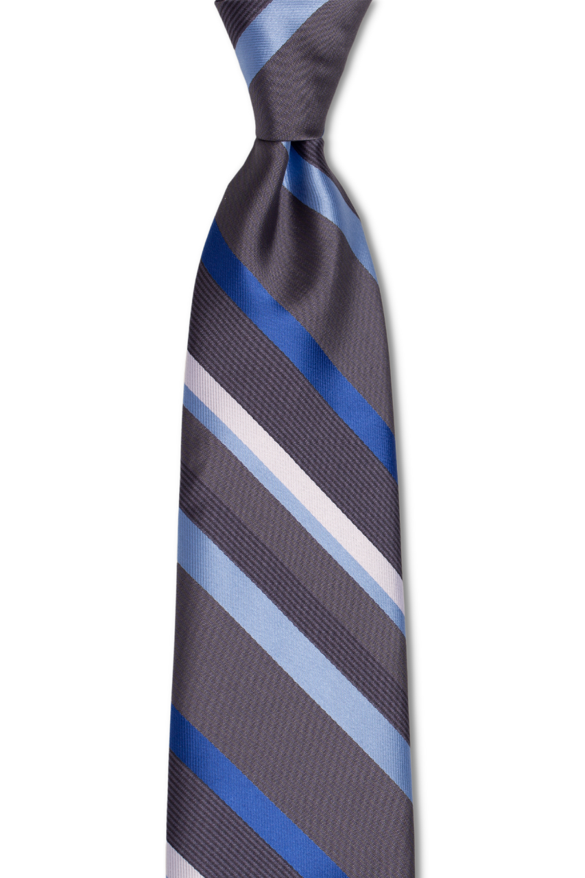 Gray with Multi-Blue Striped Traditional Tie