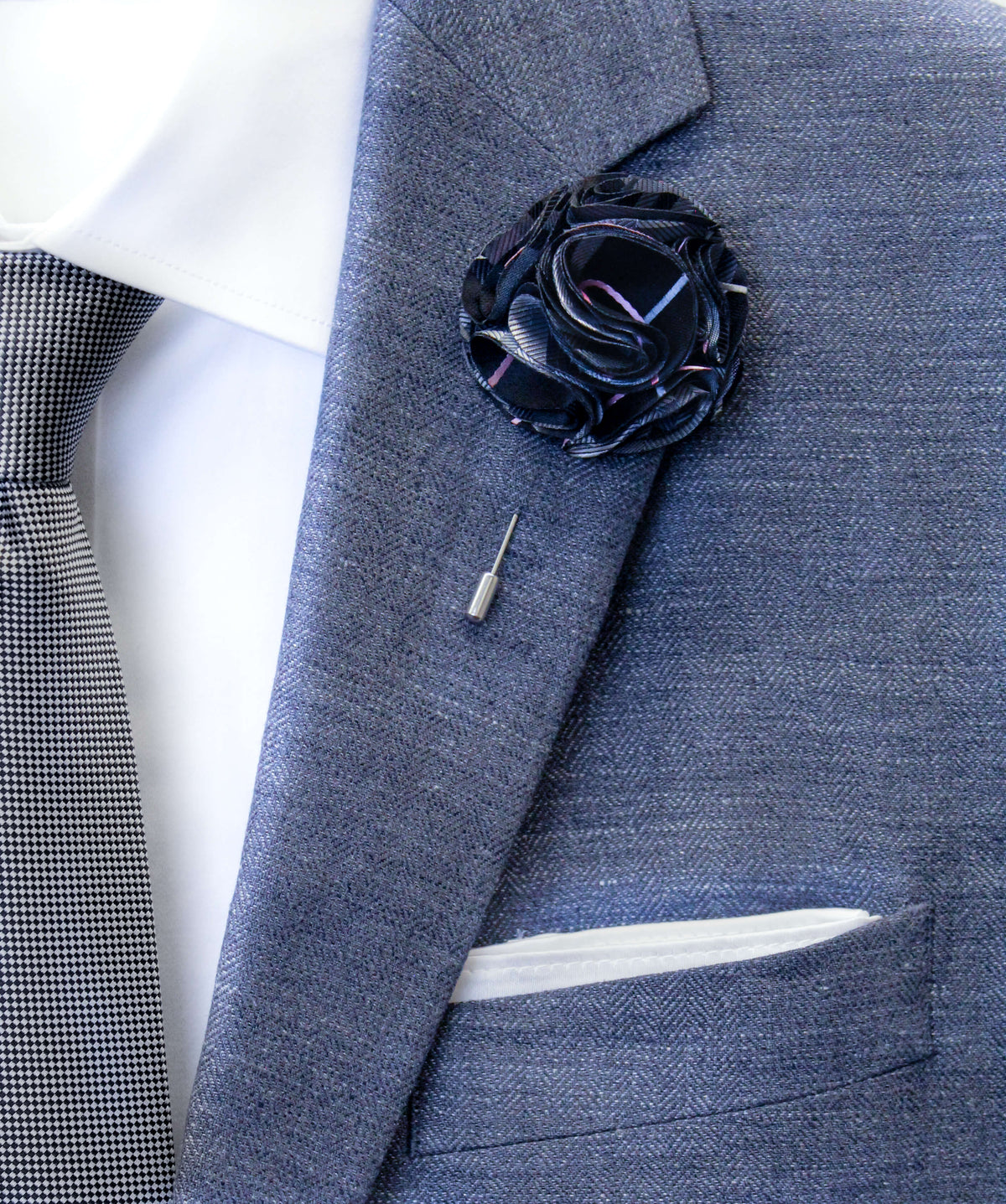 Black Meets Pink Piped Flower Lapel Pin