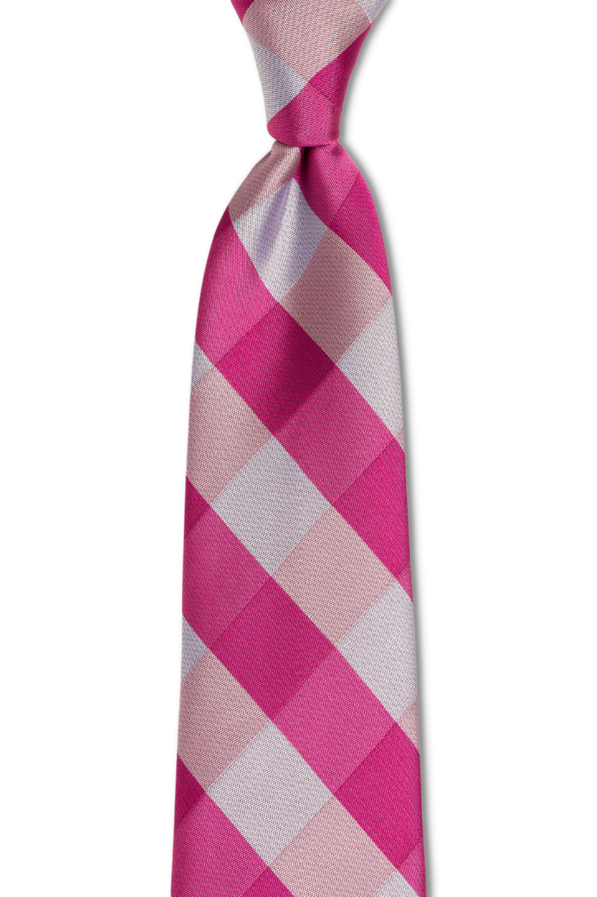 Large Plaid Pink and Gray Traditional Tie
