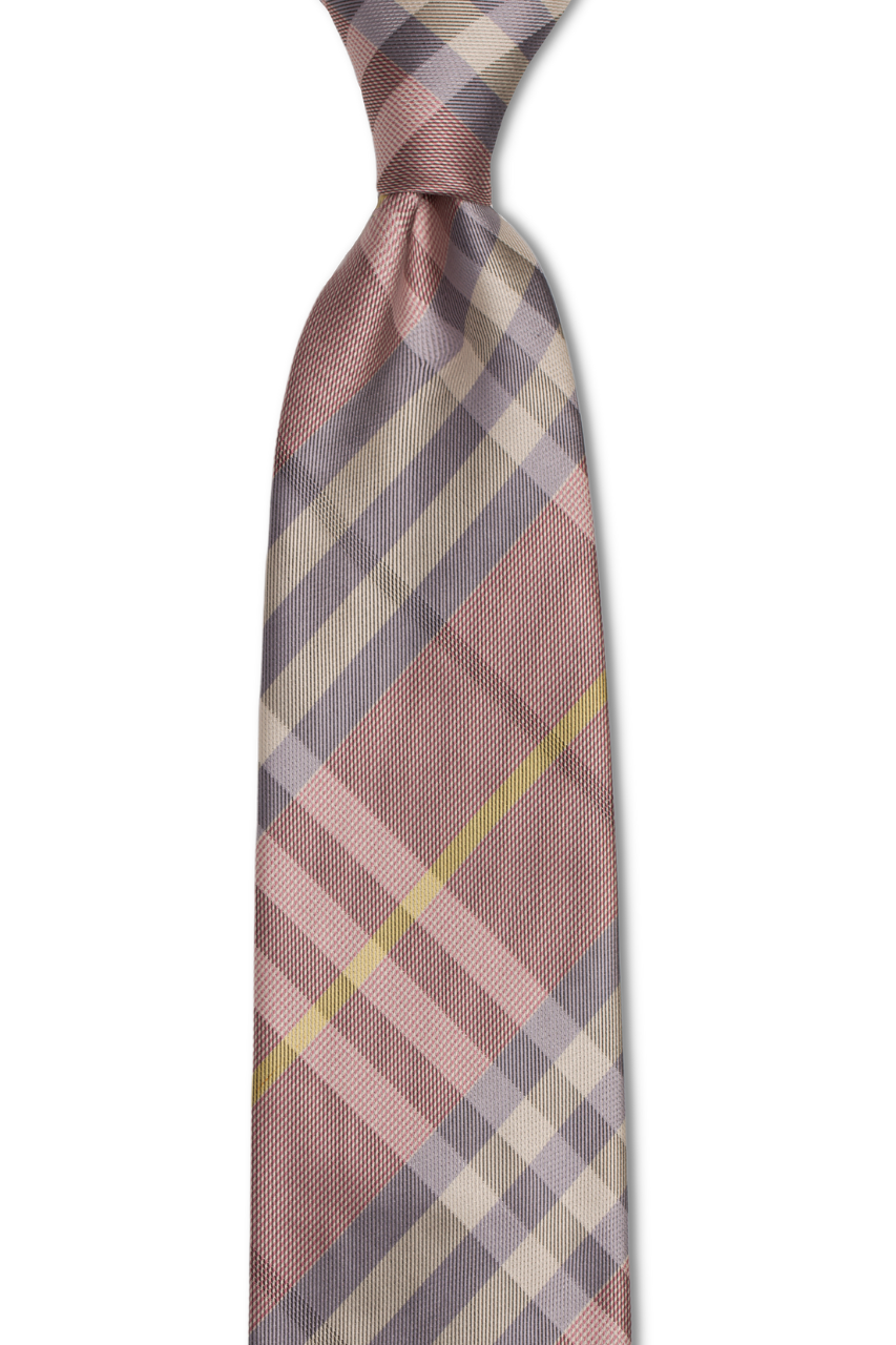 Light Pink Plaid with Gold Stripe Traditional Tie