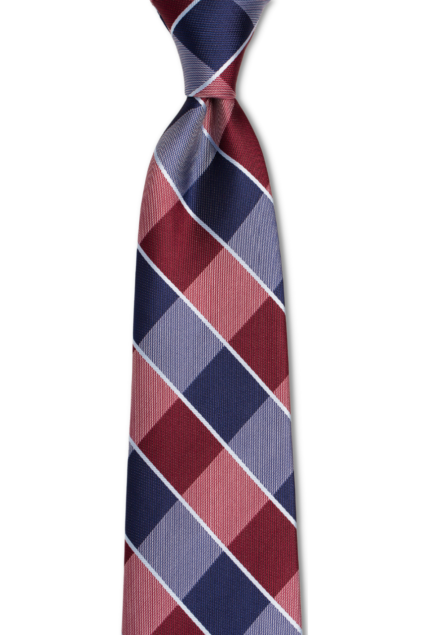 Red Navy Silver Plaid Traditional Tie