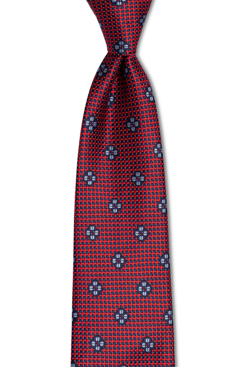 Ruby Red and Blue Checkered Geometric Tie