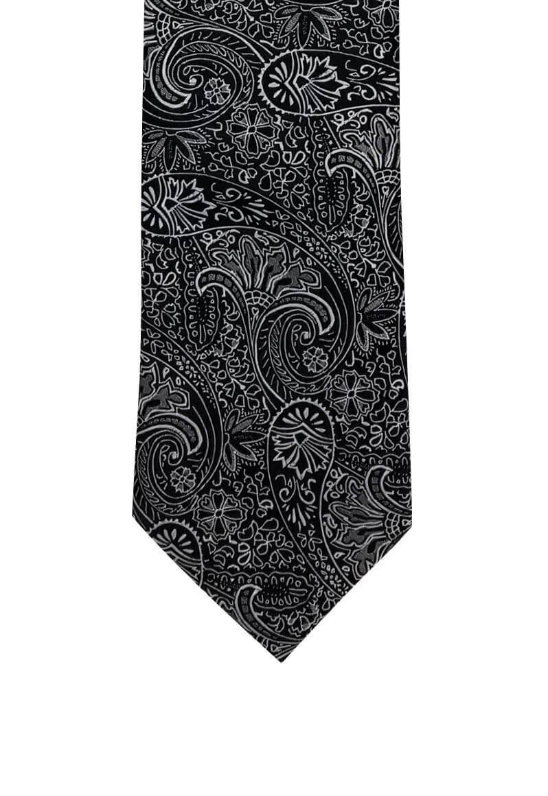 Black and Silver Paisley Pre-tied Tie, Tie, GoTie