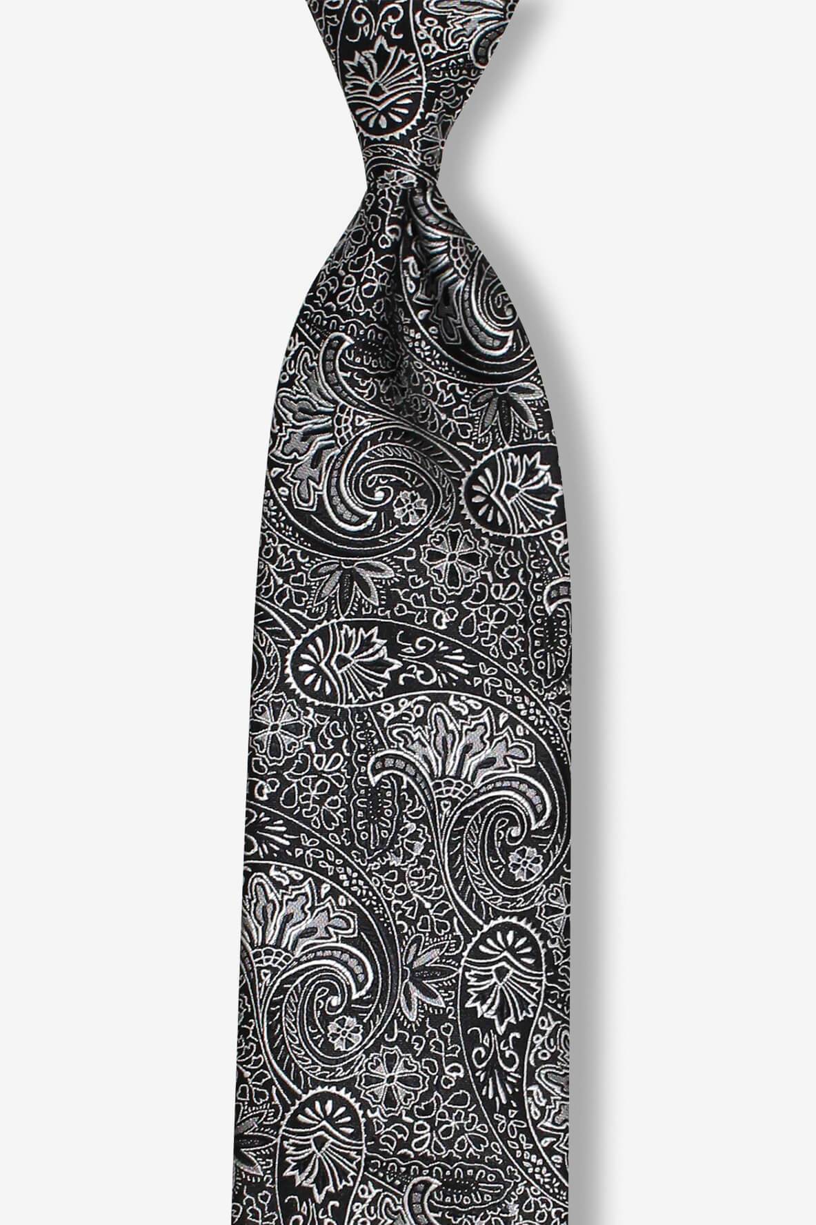 Black and Silver Paisley Pre-tied Tie, Tie, GoTie