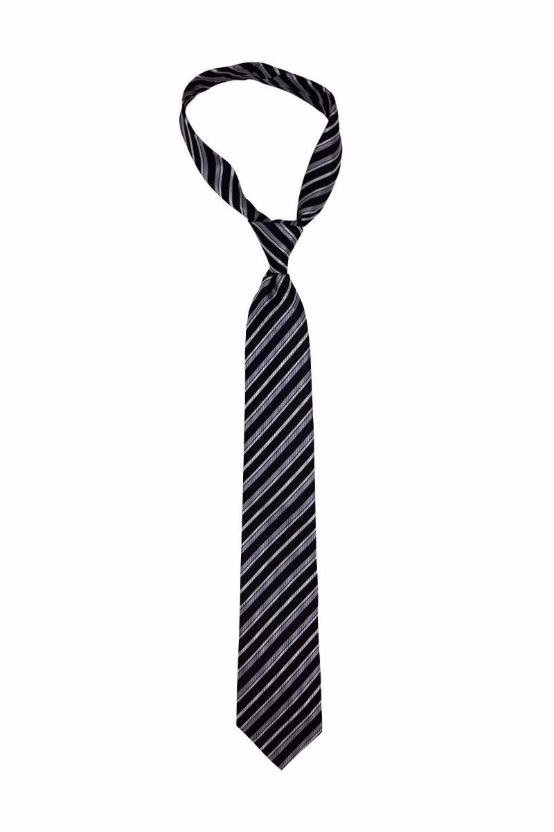 Black Silver Stripes Skinny Pre-tied Tie, Tie, GoTie