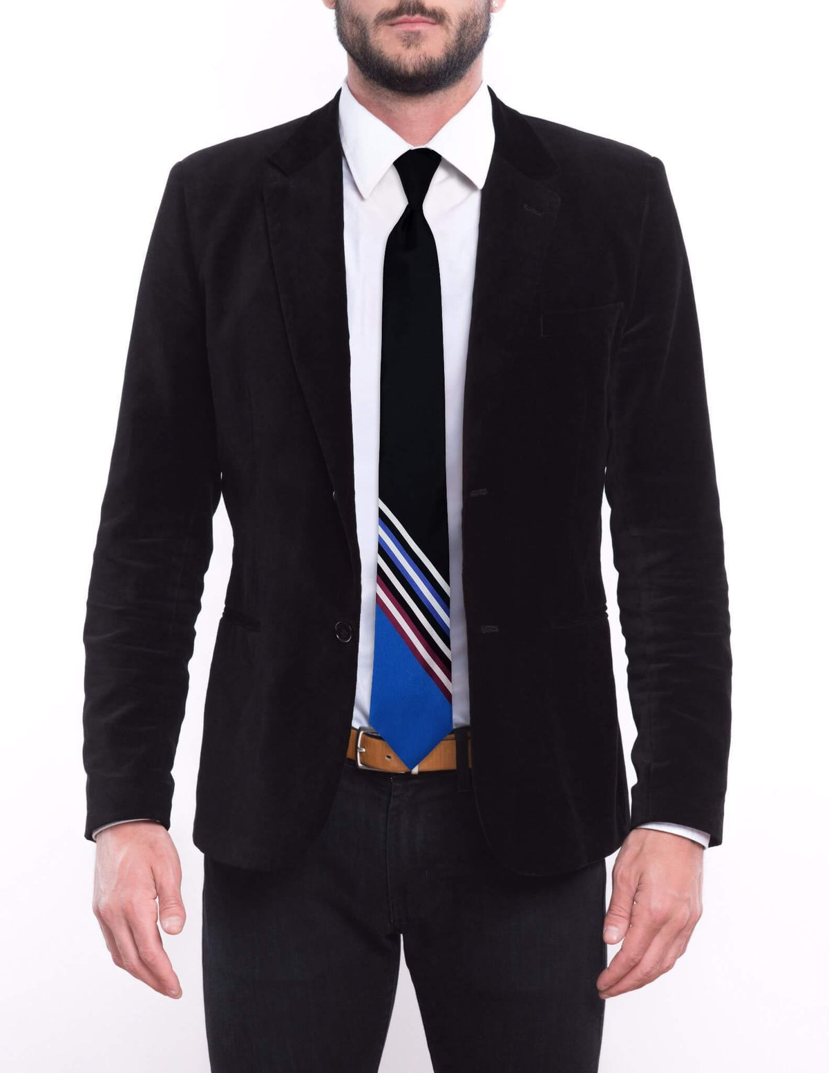 Black with Multi-Stripe Bottom Skinny Pre-tied Tie, Tie, GoTie