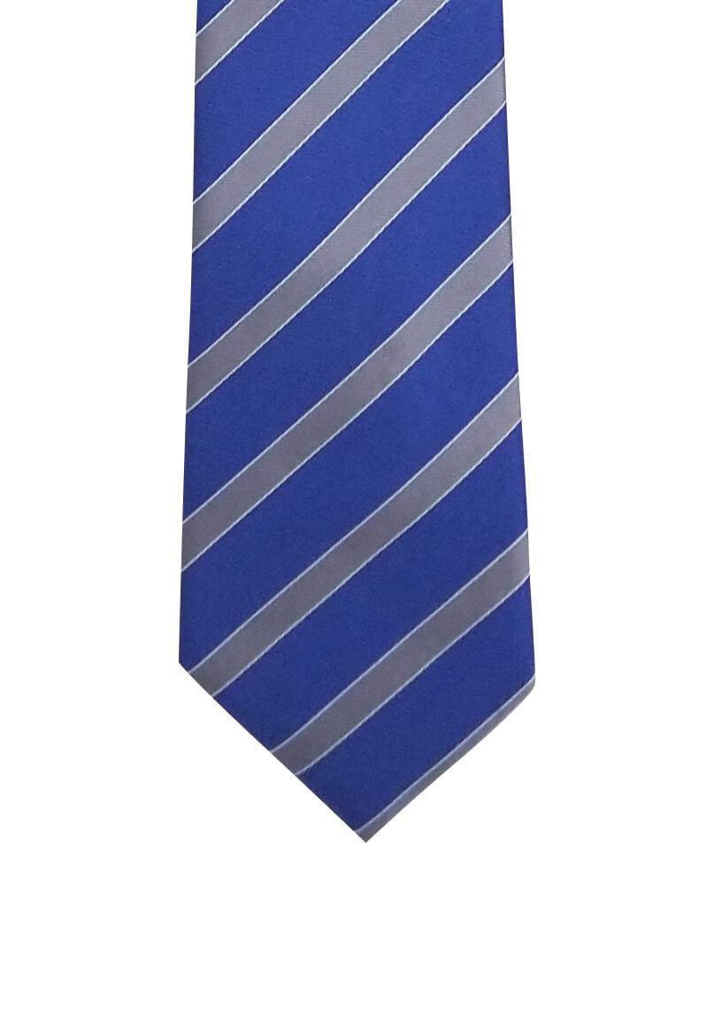 Blue Gray Striped Skinny Pre-tied Tie, Tie, GoTie