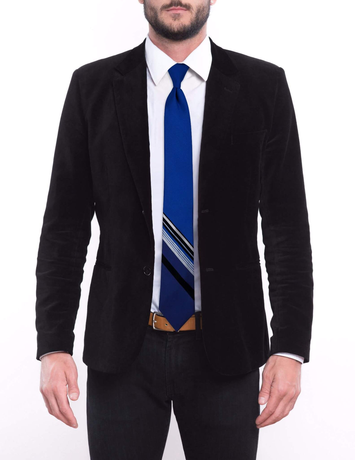 Blue with Multi-Stripe Bottom Pre-tied Tie, Tie, GoTie