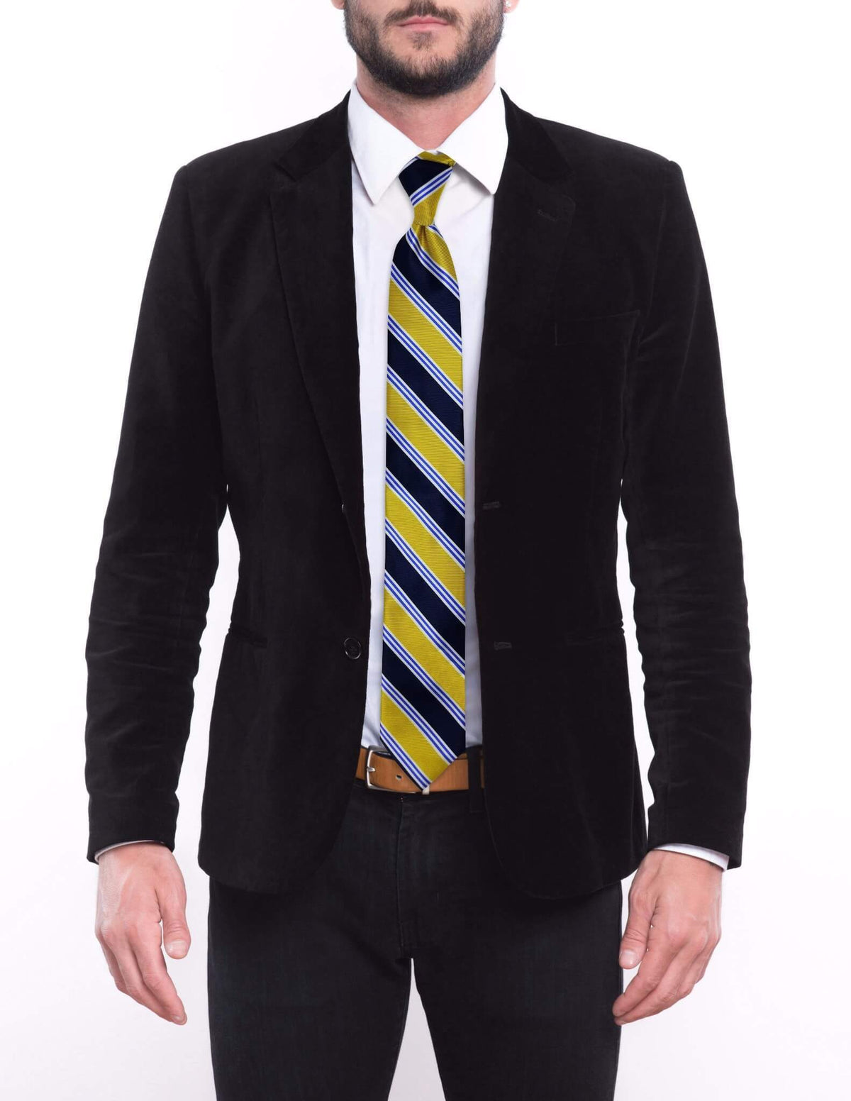 Blue Yellow Striped Pre-tied Tie, Tie, GoTie