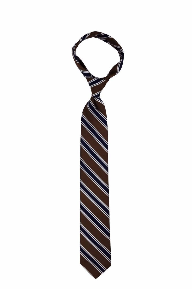 Brown Navy Striped Pre-tied Tie, Tie, GoTie