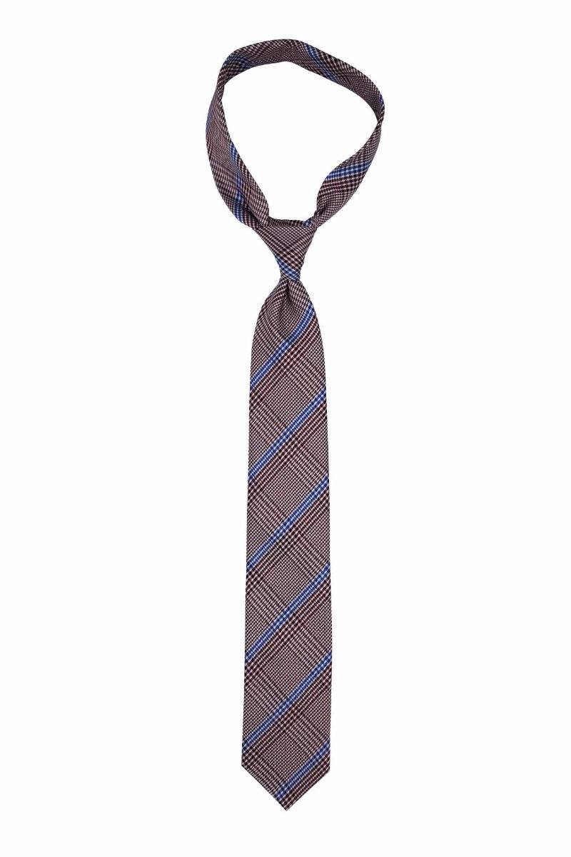 Burgundy with Blue Striped Skinny Pre-tied Tie, Tie, GoTie