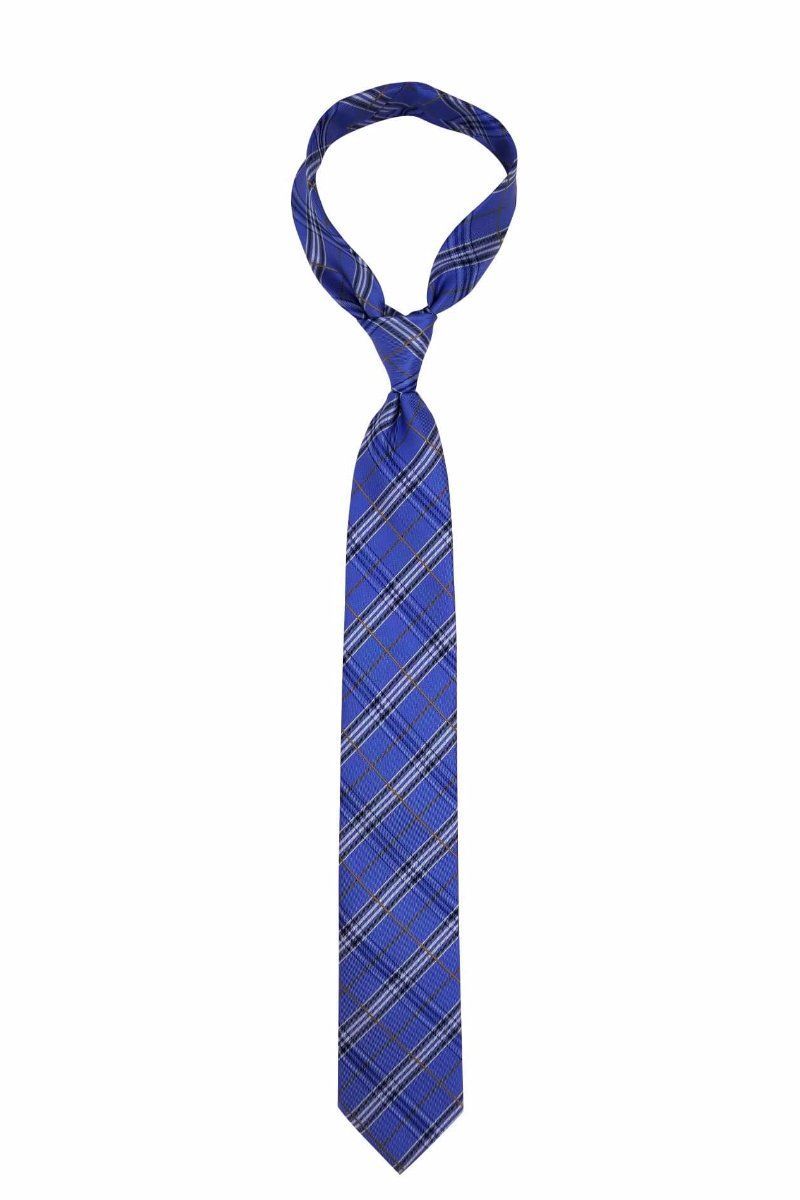 Light Blue-Brown Plaid Skinny Pre-tied Tie, Tie, GoTie