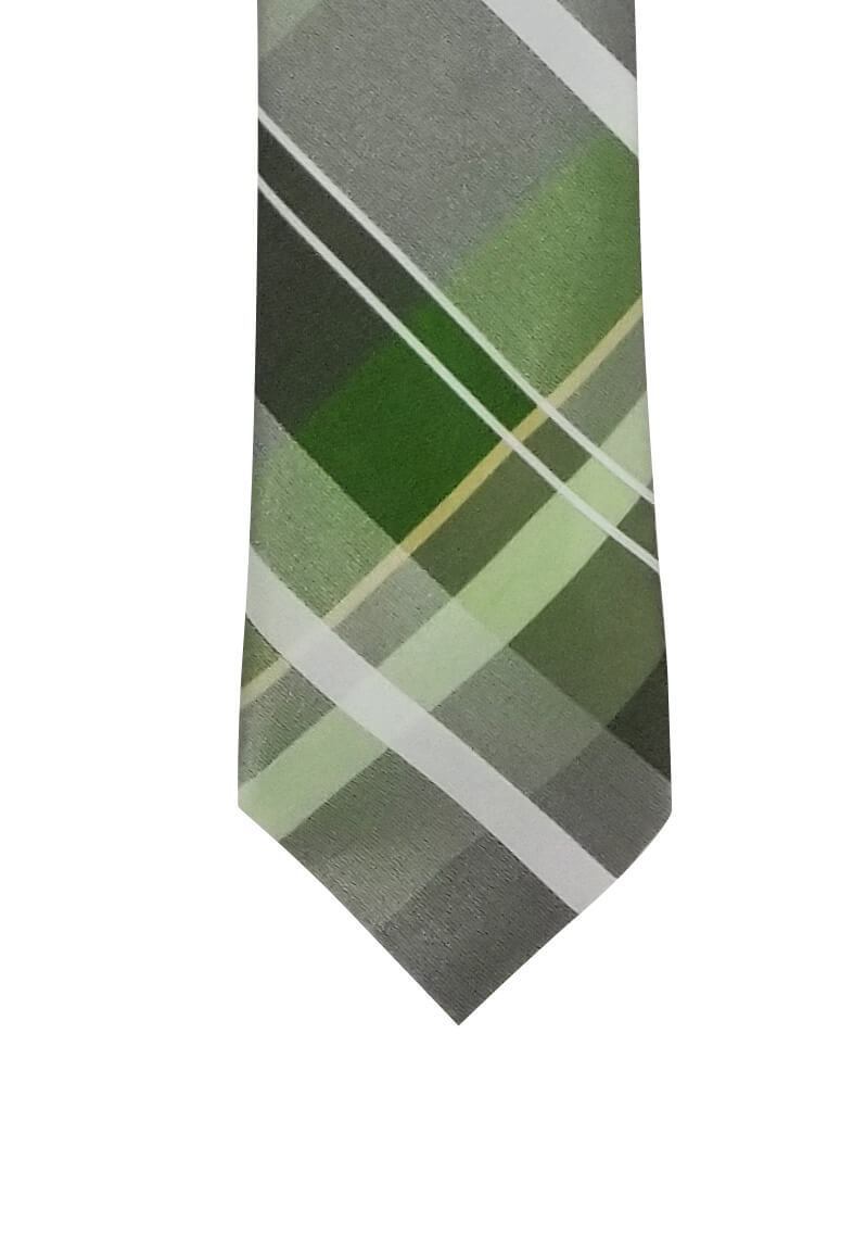 Light Green Plaid Skinny Pre-tied Tie, Tie, GoTie