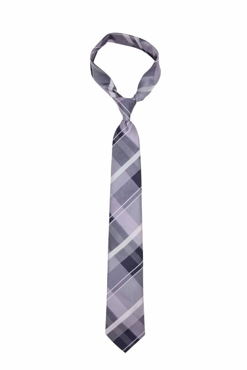 Light Silver Plaid Skinny Pre-tied Tie, Tie, GoTie