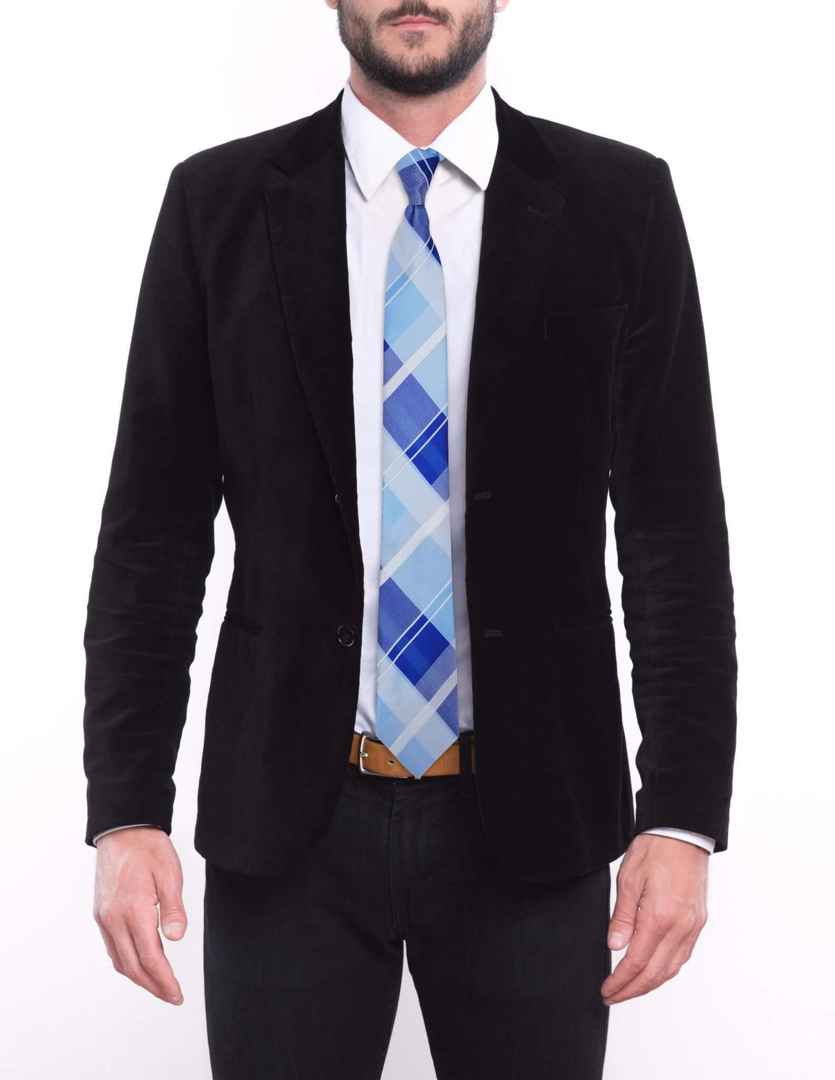 Multi-Blue Plaid Skinny Pre-tied Tie, Tie, GoTie