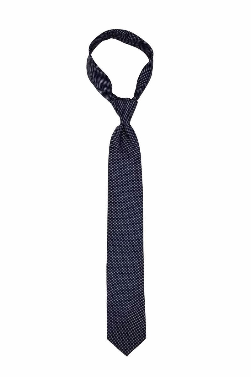 Navy Blue Reflective Silver Dotted Pre-tied Tie, Tie, GoTie