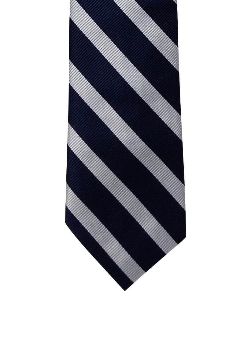 Navy Blue Silver Stripe Skinny Pre-tied Tie, Tie, GoTie