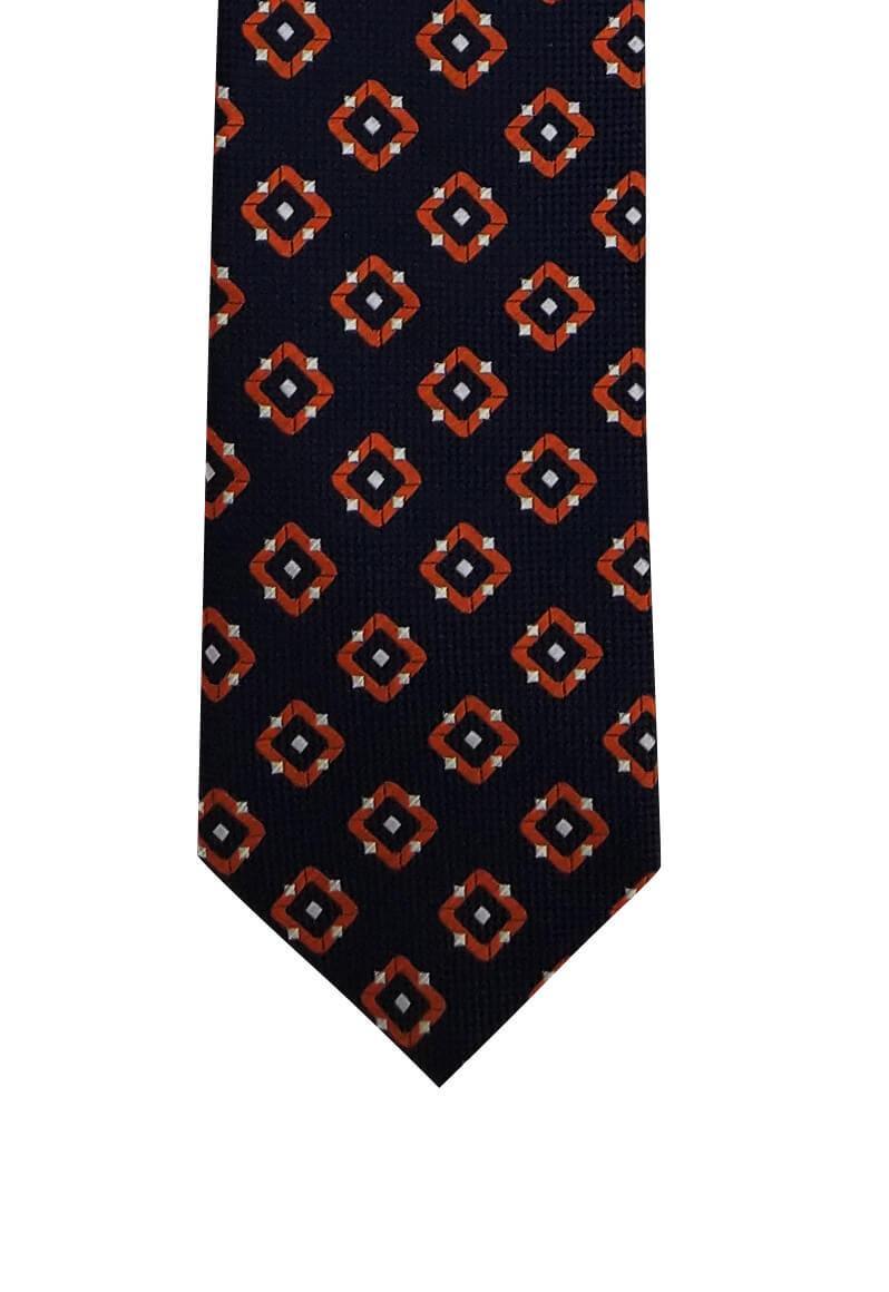 Navy Burnt Orange Geometric Pre-tied Tie, Tie, GoTie