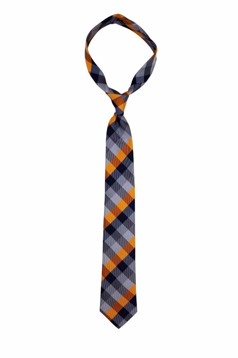 Orange Blue Plaid Skinny Pre-tied Tie, Tie, GoTie