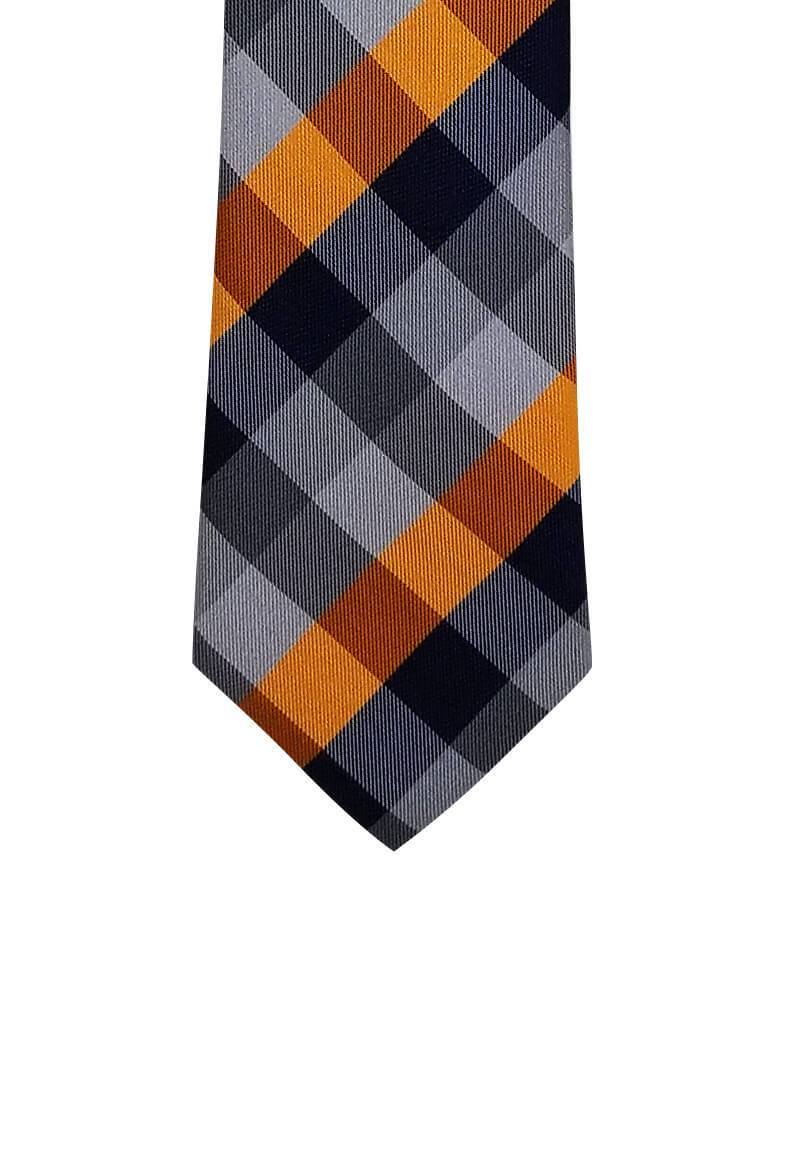 Orange Blue Plaid Skinny Pre-tied Tie, Tie, GoTie