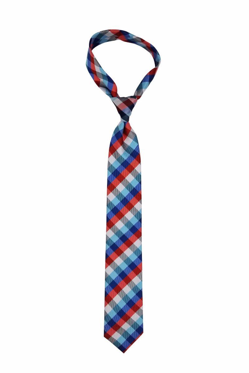 Red Blue Green Striped Plaid Pre-tied Tie, Tie, GoTie
