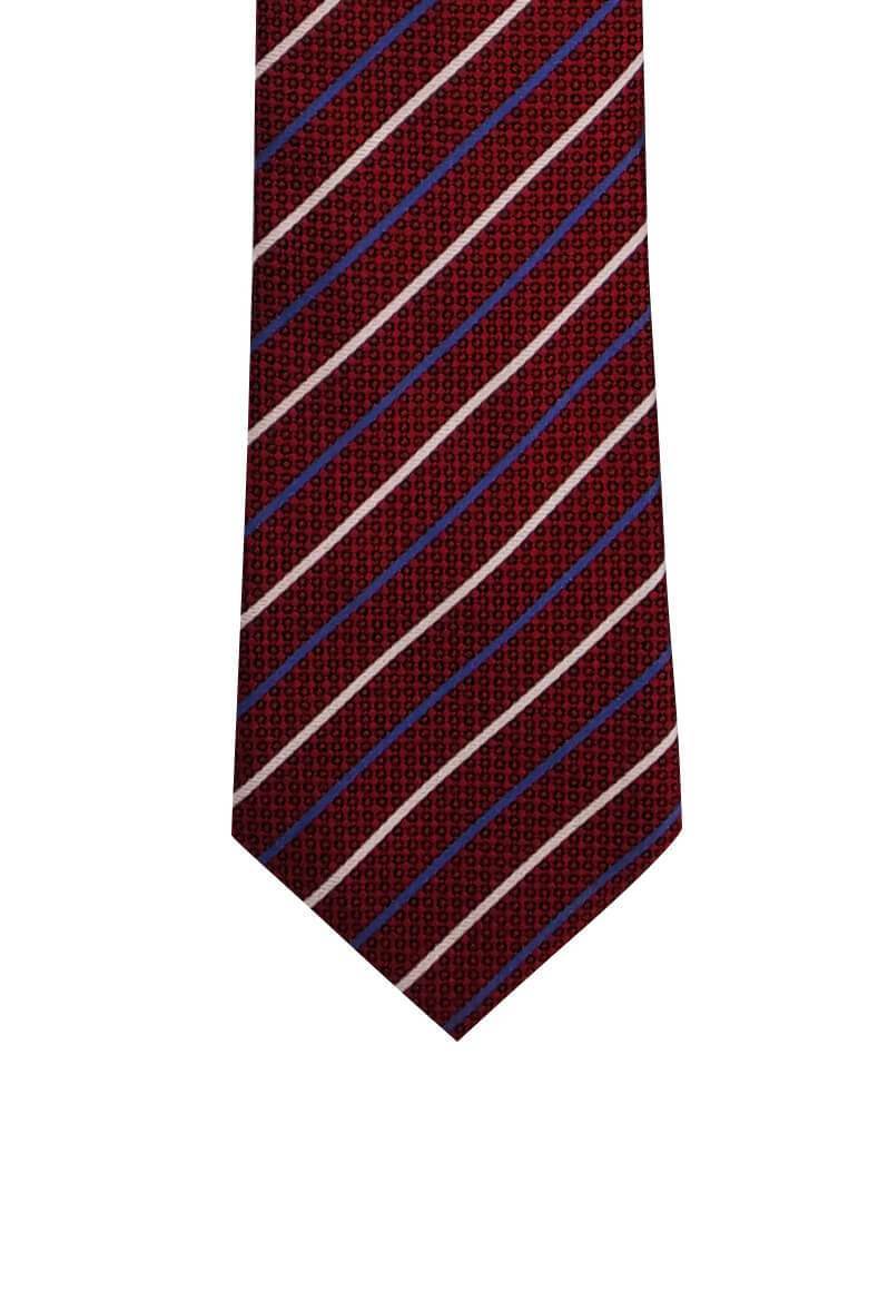 Red with Thin Blue White Stripes Pre-tied Tie, Tie, GoTie