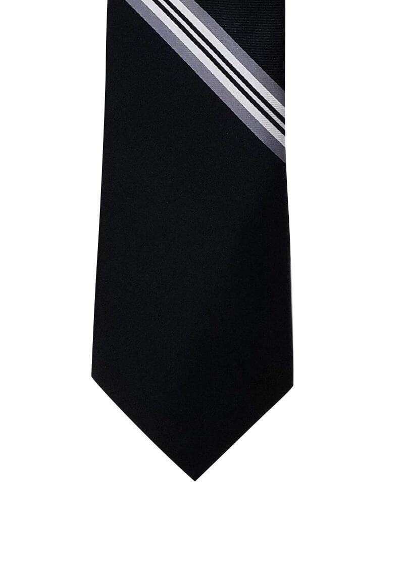 Solid Black with Silver Stripe Skinny Pre-tied Tie, Tie, GoTie