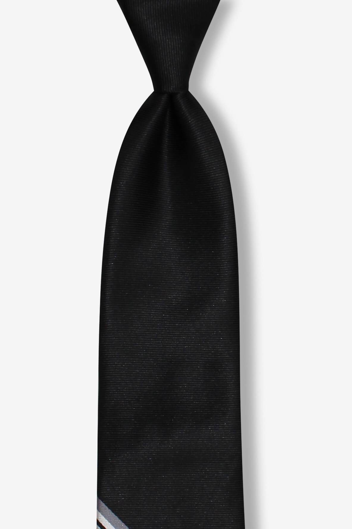 Solid Black with Silver Stripe Skinny Pre-tied Tie, Tie, GoTie