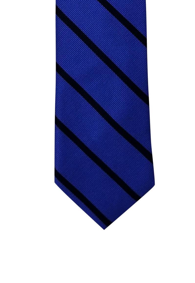 Steel Blue with Navy Stripe Skinny Pre-tied Tie, Tie, GoTie